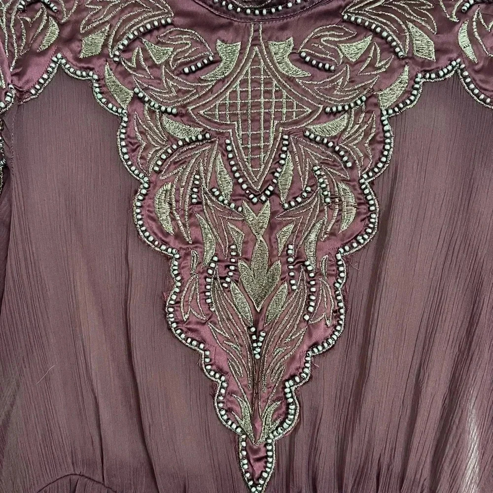 Women's Embroidered High-Neck Midi Dress in Plum - Picture 2 of 3